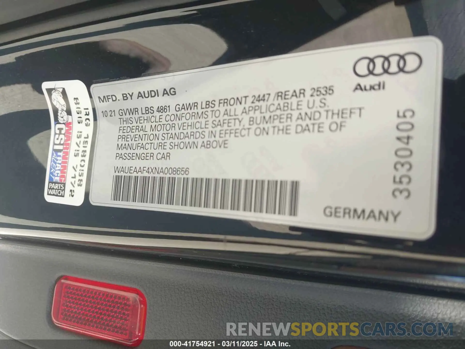 9 Фотография поврежденного автомобиля WAUEAAF4XNA008656 AUDI A4 2022