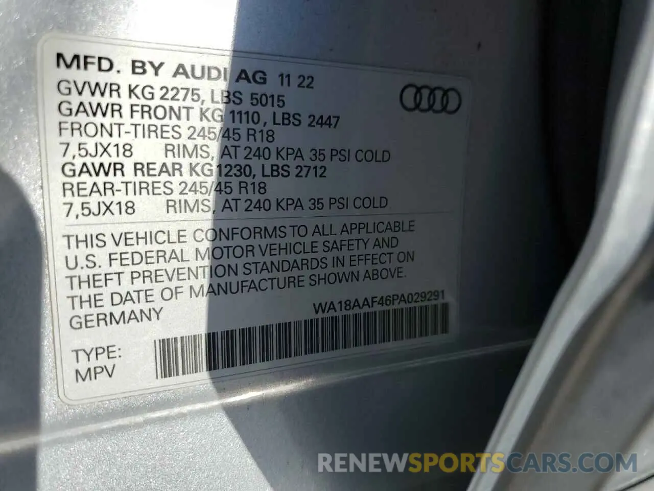 12 Фотография поврежденного автомобиля WA18AAF46PA029291 AUDI A4 2023
