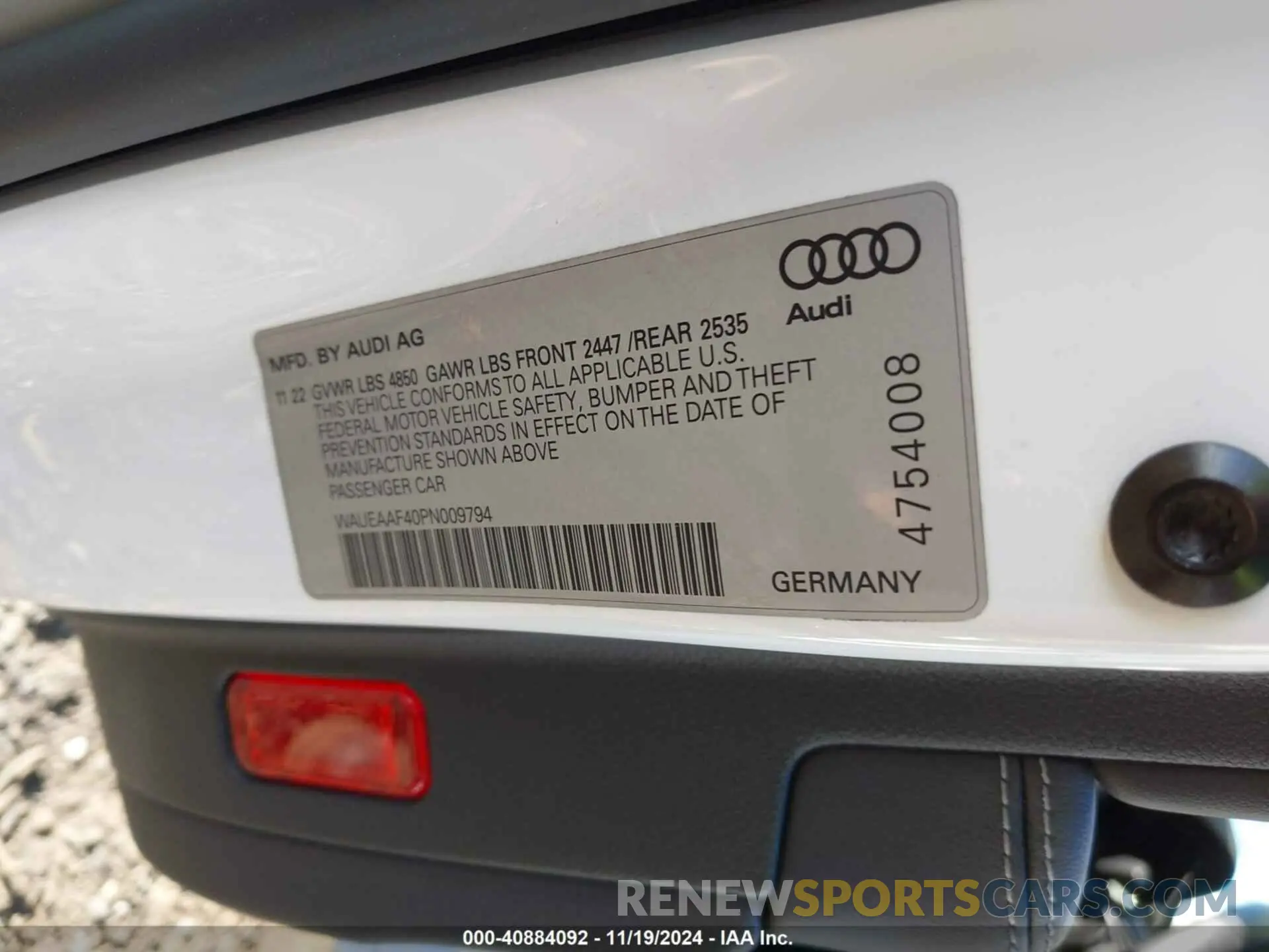 9 Photograph of a damaged car WAUEAAF40PN009794 AUDI A4 2023
