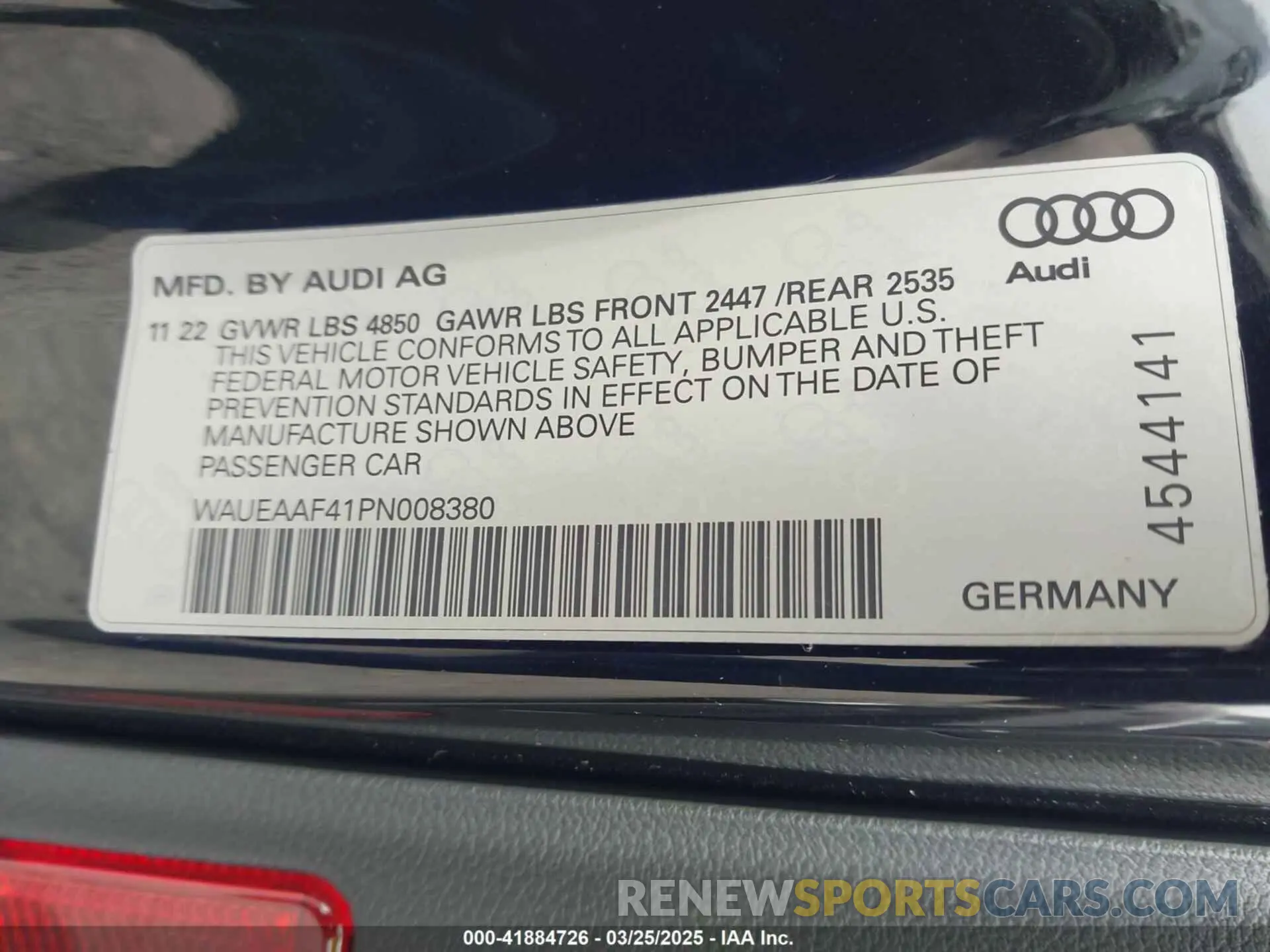 9 Фотография поврежденного автомобиля WAUEAAF41PN008380 AUDI A4 2023