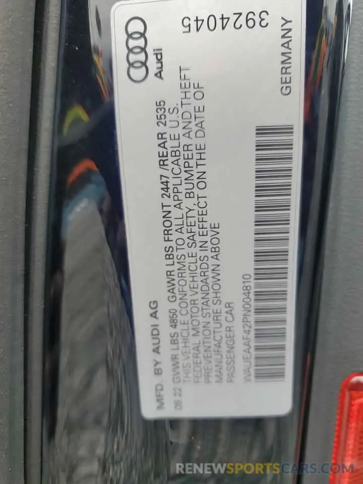 13 Фотография поврежденного автомобиля WAUEAAF42PN004810 AUDI A4 2023