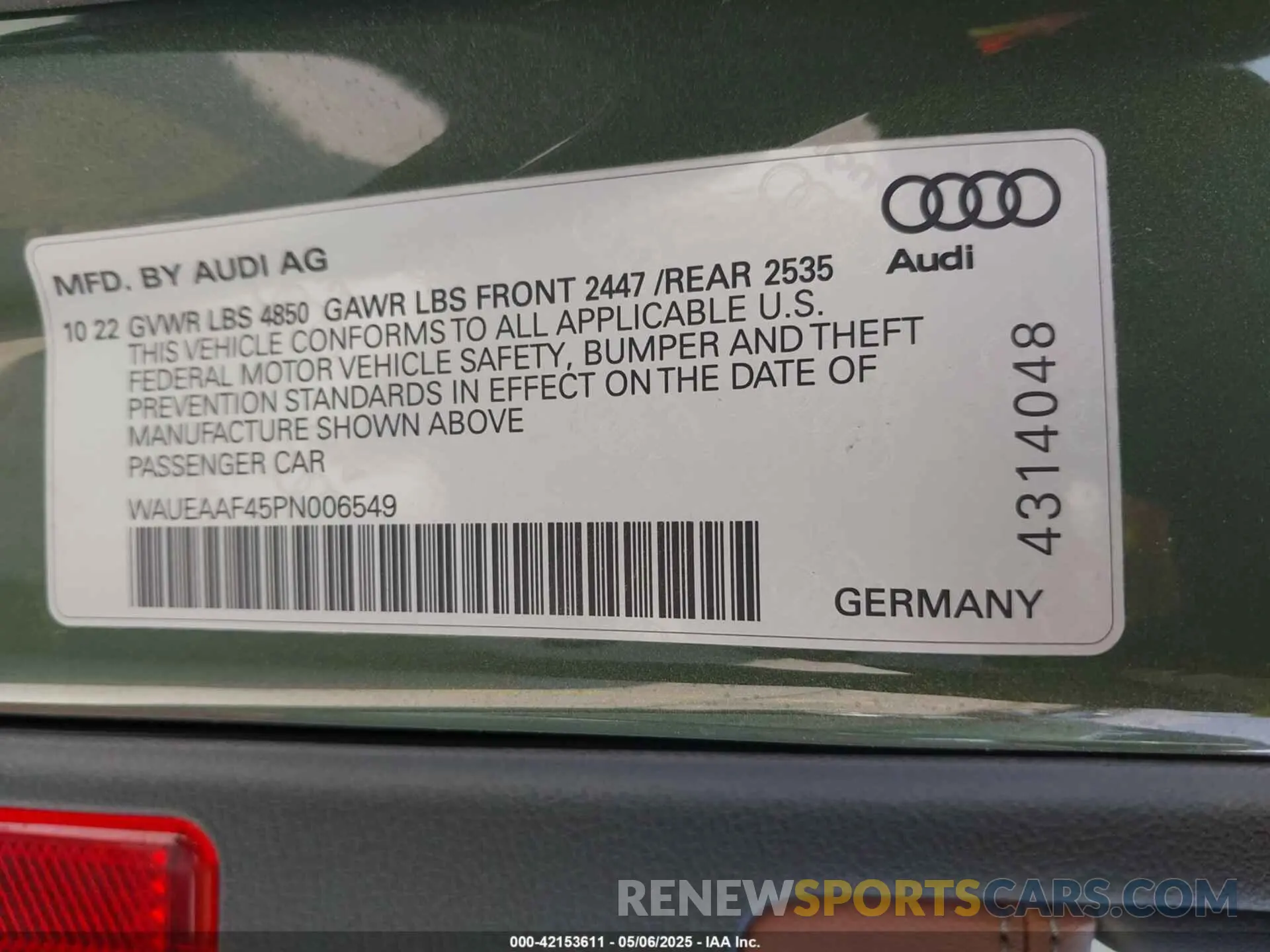 9 Фотография поврежденного автомобиля WAUEAAF45PN006549 AUDI A4 2023