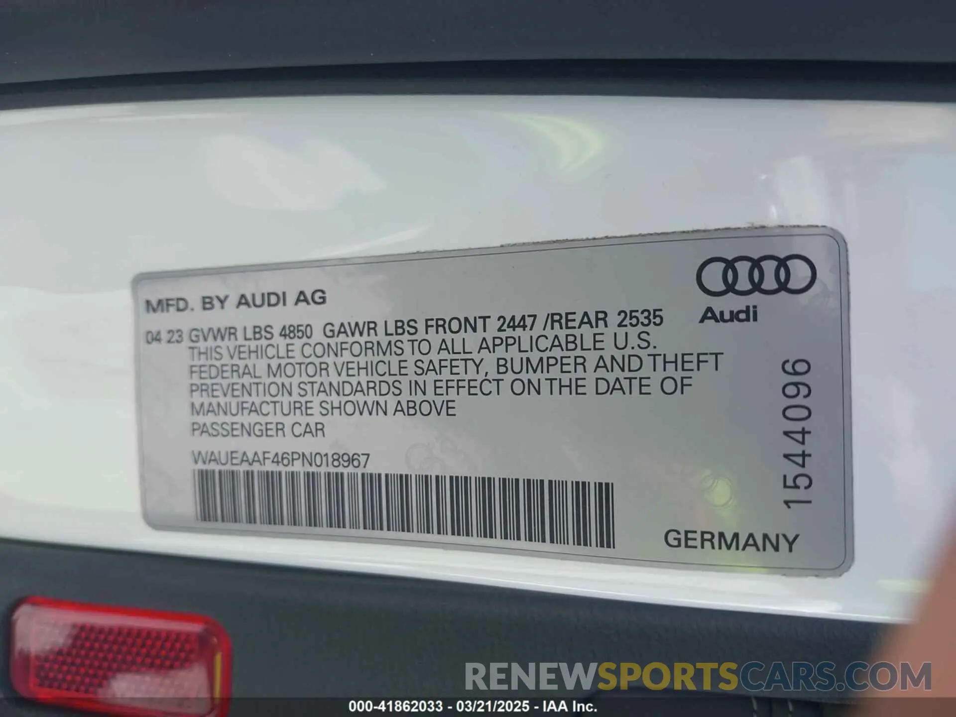 9 Photograph of a damaged car WAUEAAF46PN018967 AUDI A4 2023