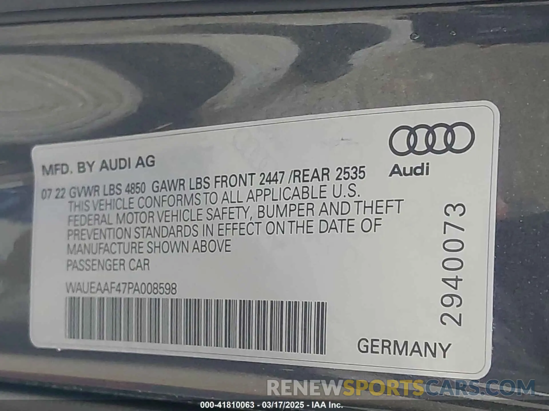 9 Фотография поврежденного автомобиля WAUEAAF47PA008598 AUDI A4 2023