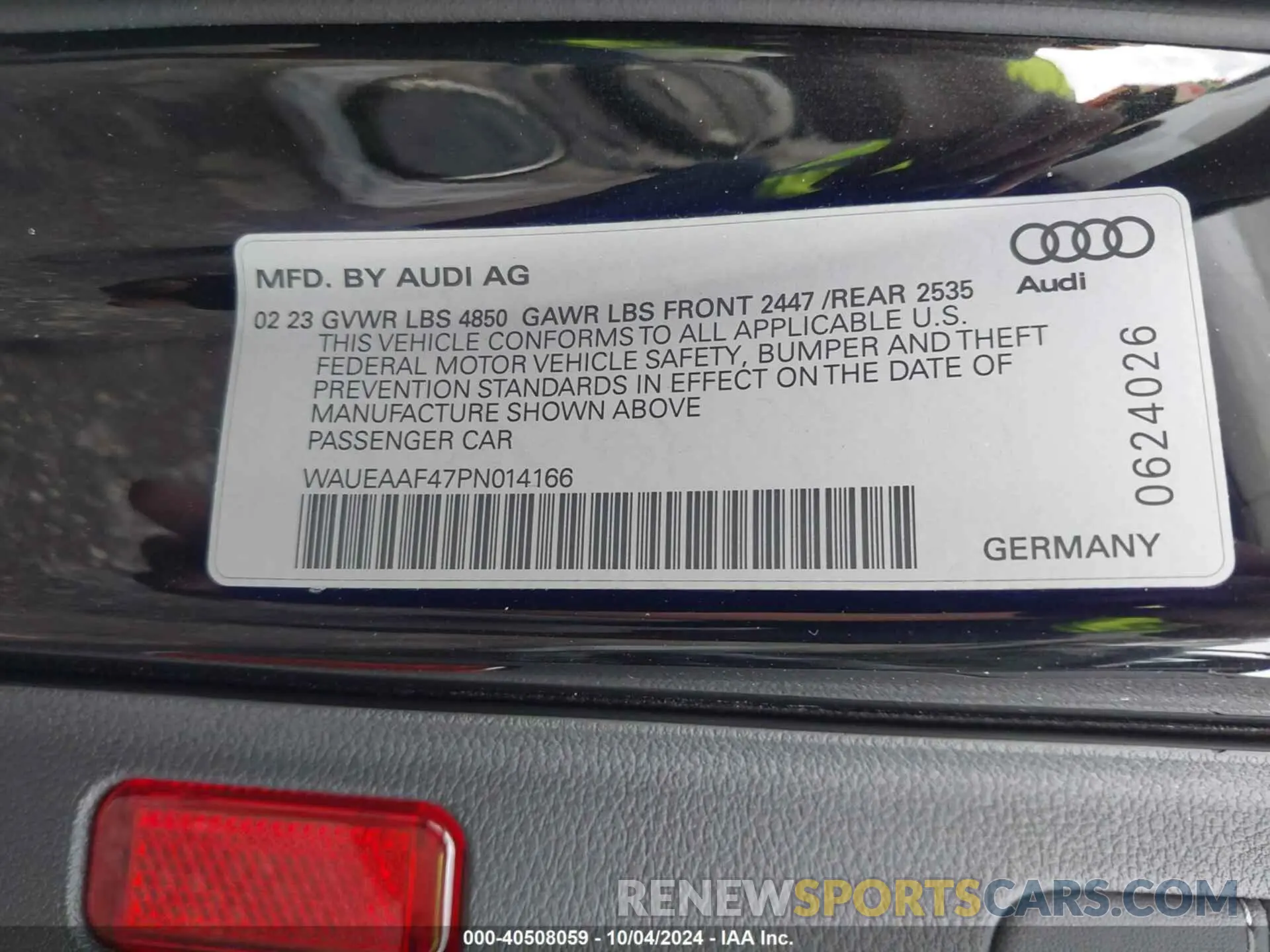 9 Photograph of a damaged car WAUEAAF47PN014166 AUDI A4 2023