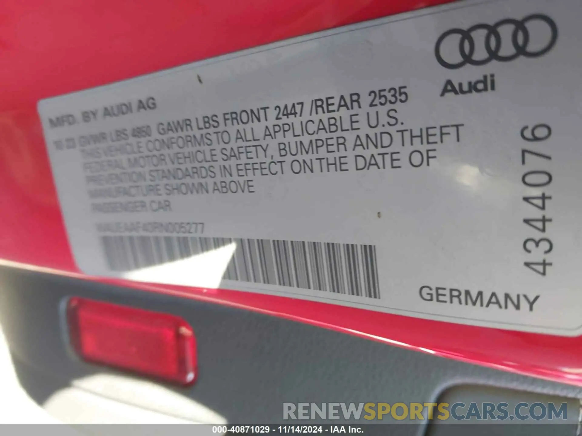 9 Photograph of a damaged car WAUEAAF40RN005277 AUDI A4 2024