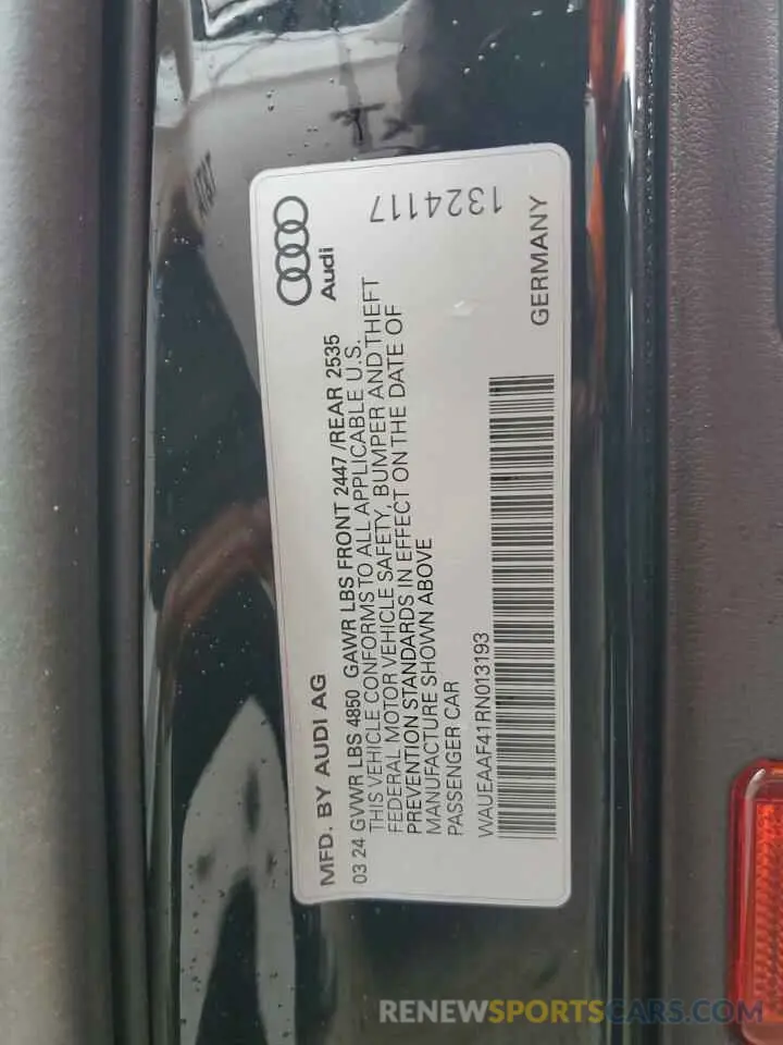 13 Photograph of a damaged car WAUEAAF41RN013193 AUDI A4 2024