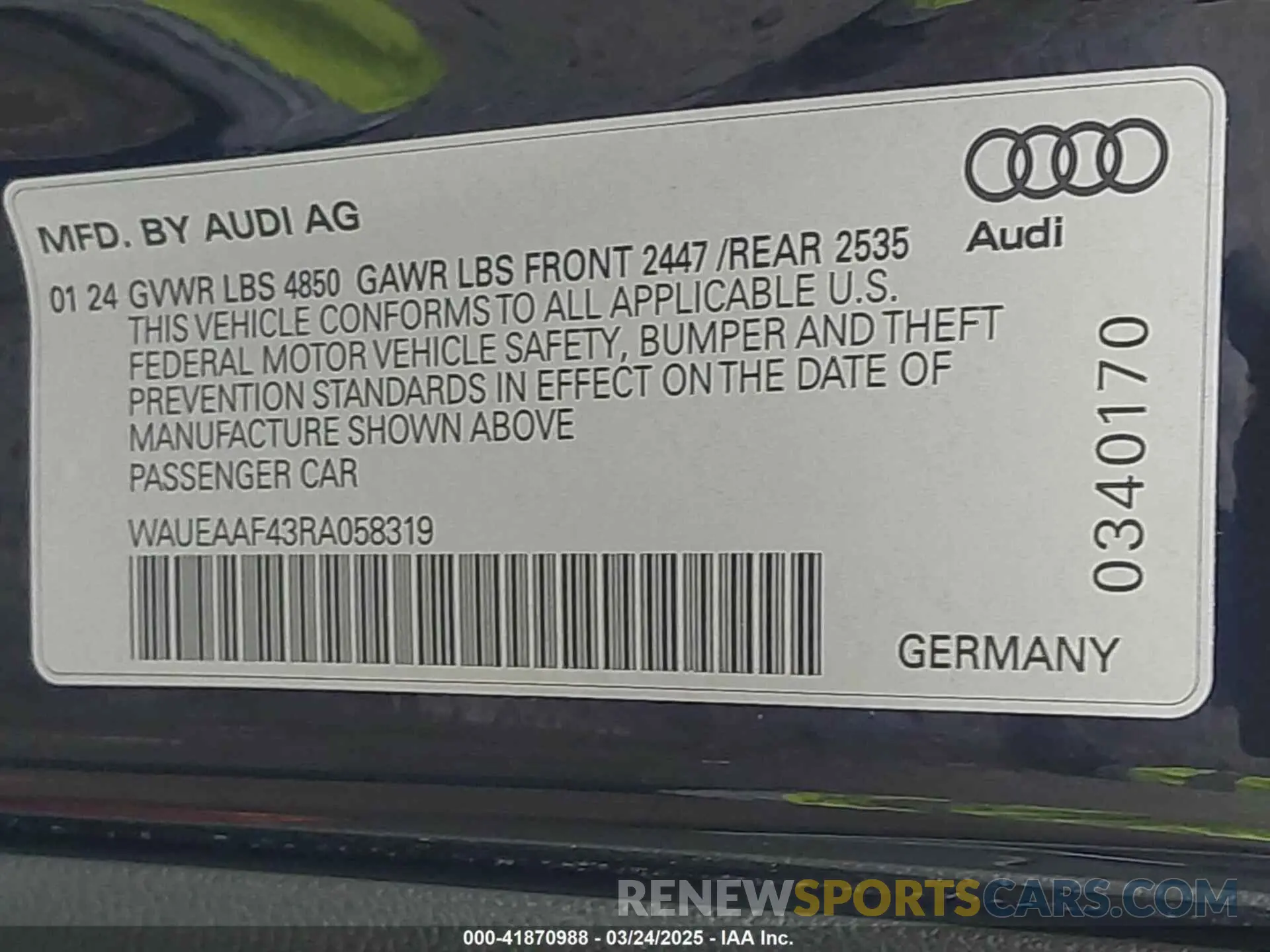9 Photograph of a damaged car WAUEAAF43RA058319 AUDI A4 2024