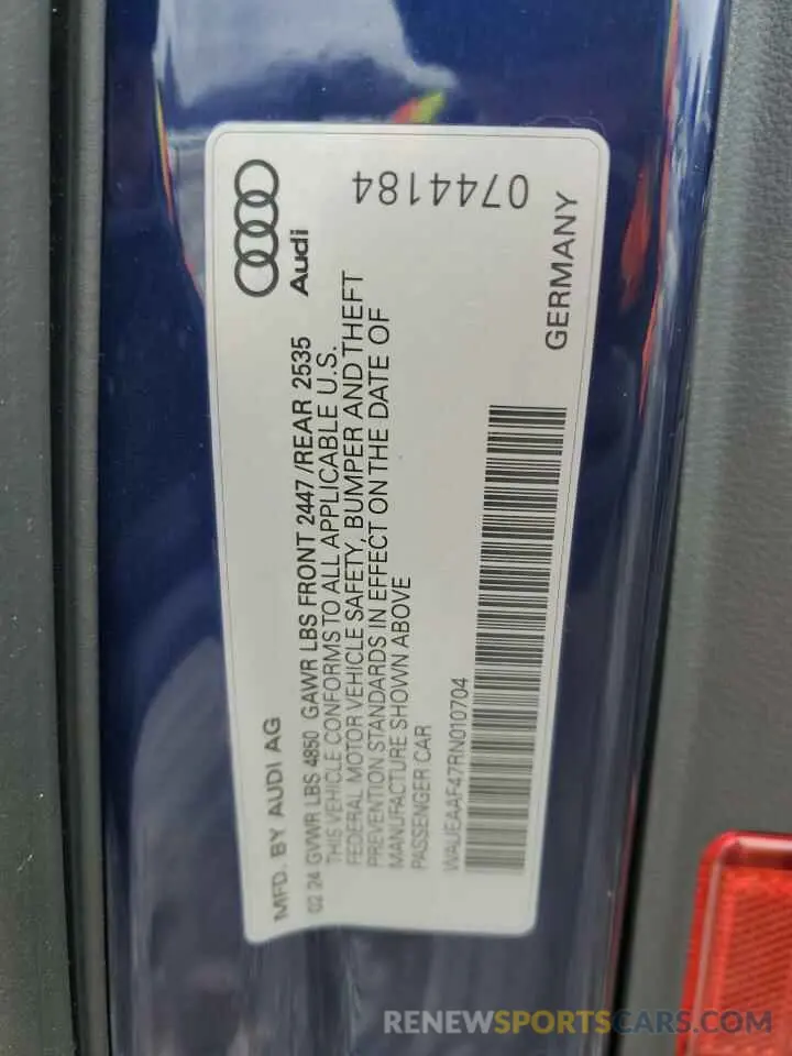 12 Фотография поврежденного автомобиля WAUEAAF47RN010704 AUDI A4 2024