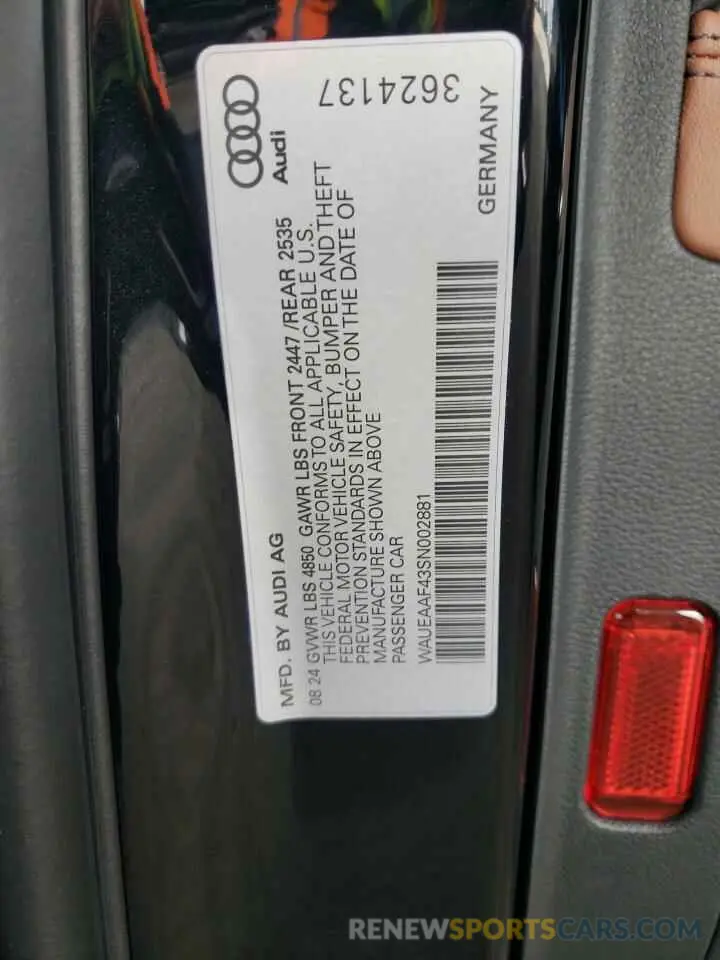 15 Photograph of a damaged car WAUEAAF43SN002881 AUDI A4 2025