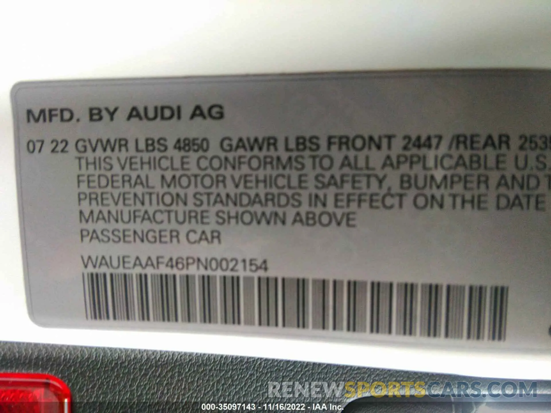 9 Фотография поврежденного автомобиля WAUEAAF46PN002154 AUDI A4 SEDAN 2023