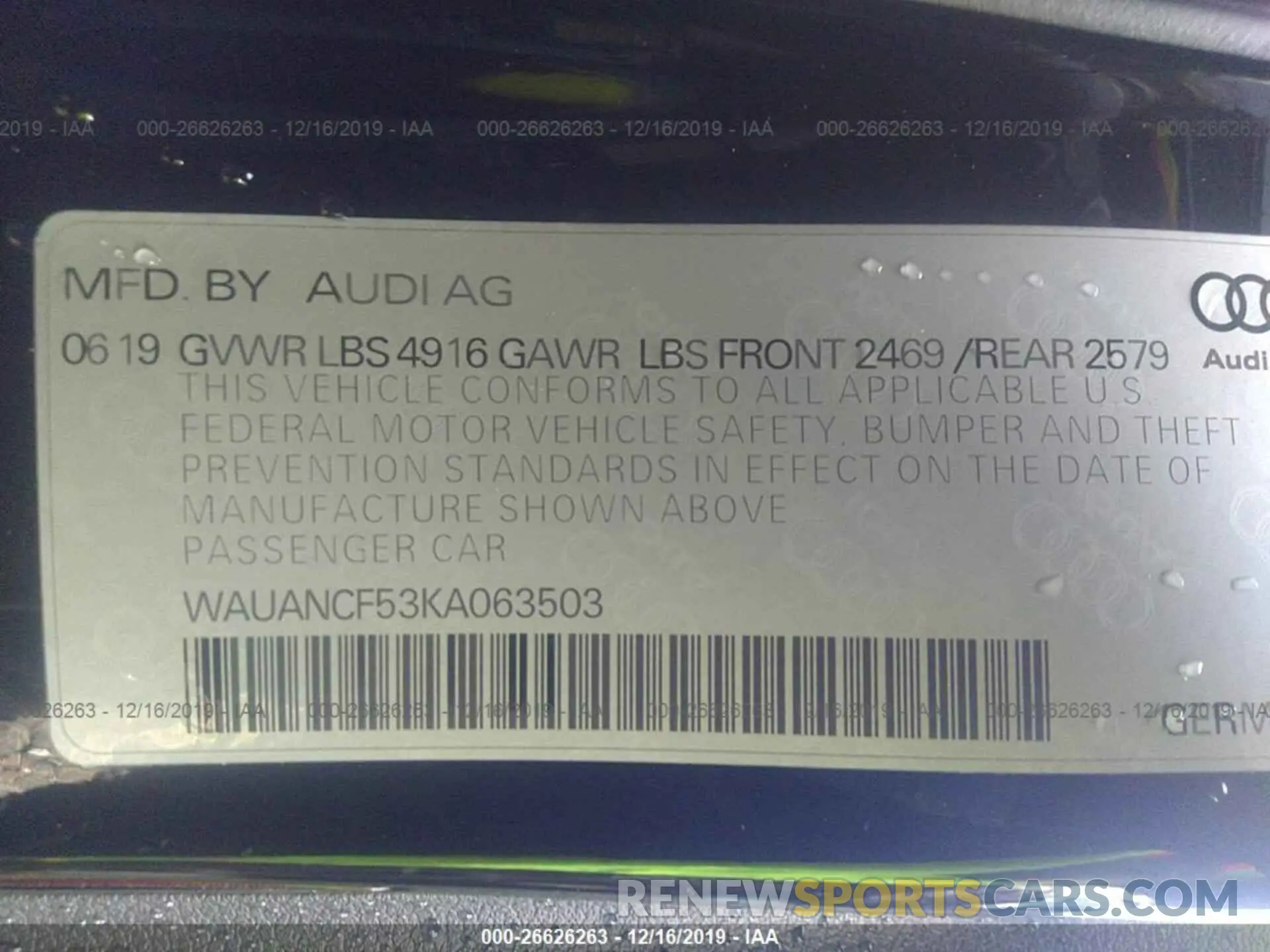 9 Photograph of a damaged car WAUANCF53KA063503 AUDI A5 2019