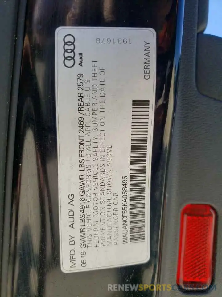 13 Фотография поврежденного автомобиля WAUANCF55KA058495 AUDI A5 2019