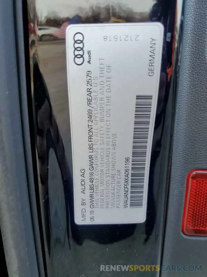 12 Photograph of a damaged car WAUANCF5XKA061196 AUDI A5 2019