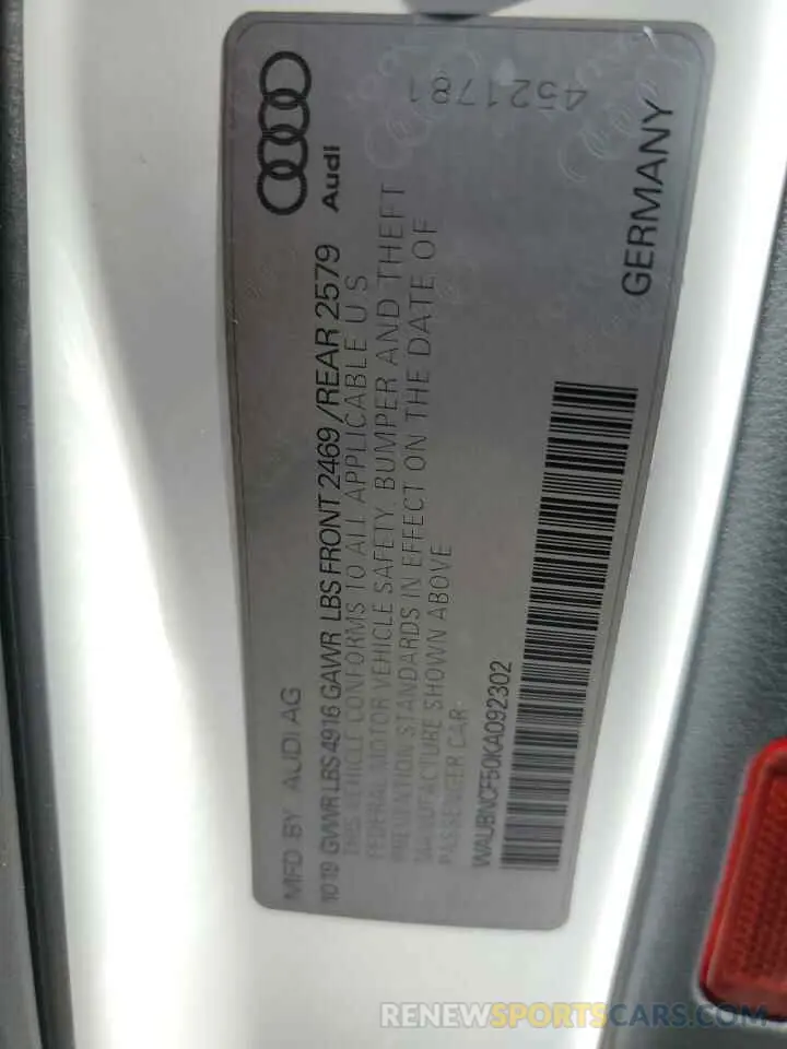 12 Photograph of a damaged car WAUBNCF50KA092302 AUDI A5 2019