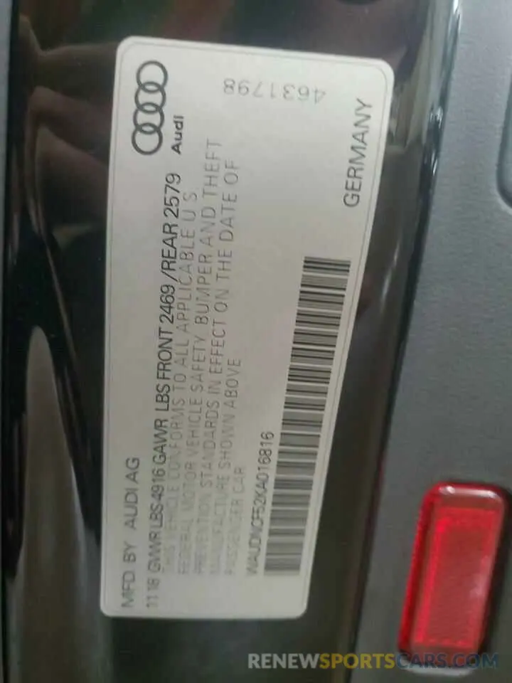 12 Фотография поврежденного автомобиля WAUDNCF52KA016816 AUDI A5 2019
