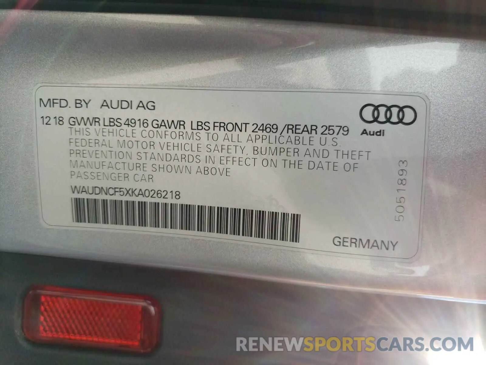 10 Photograph of a damaged car WAUDNCF5XKA026218 AUDI A5 2019