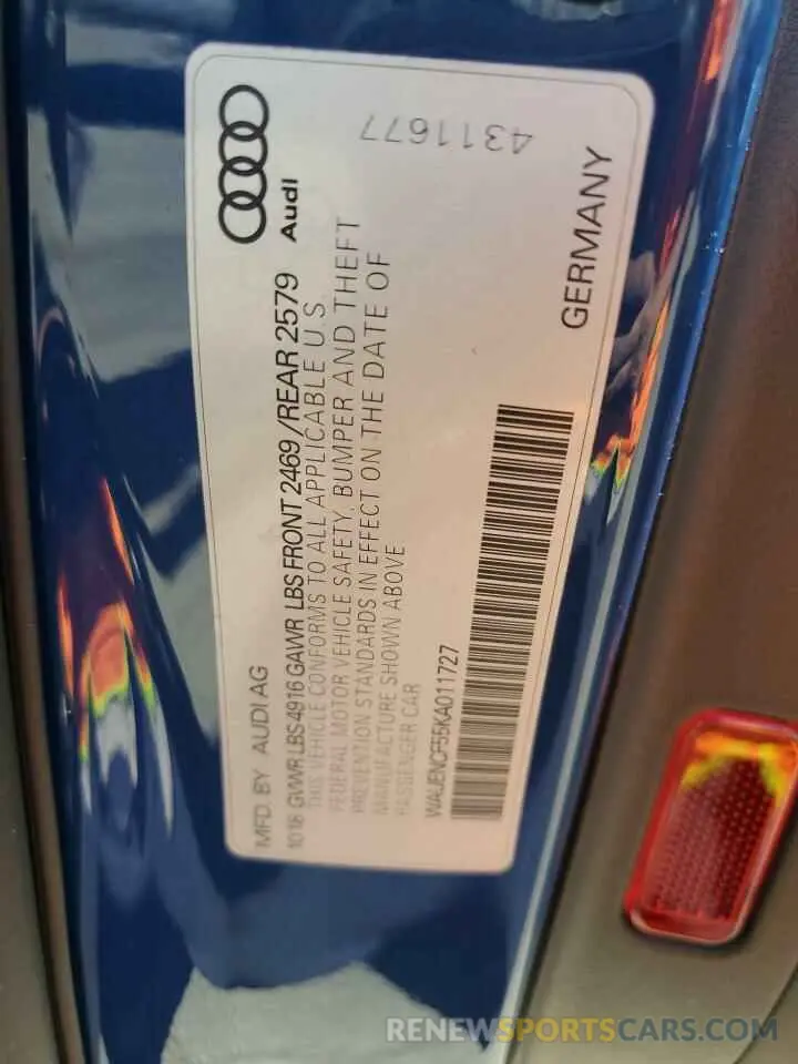 12 Photograph of a damaged car WAUENCF55KA011727 AUDI A5 2019