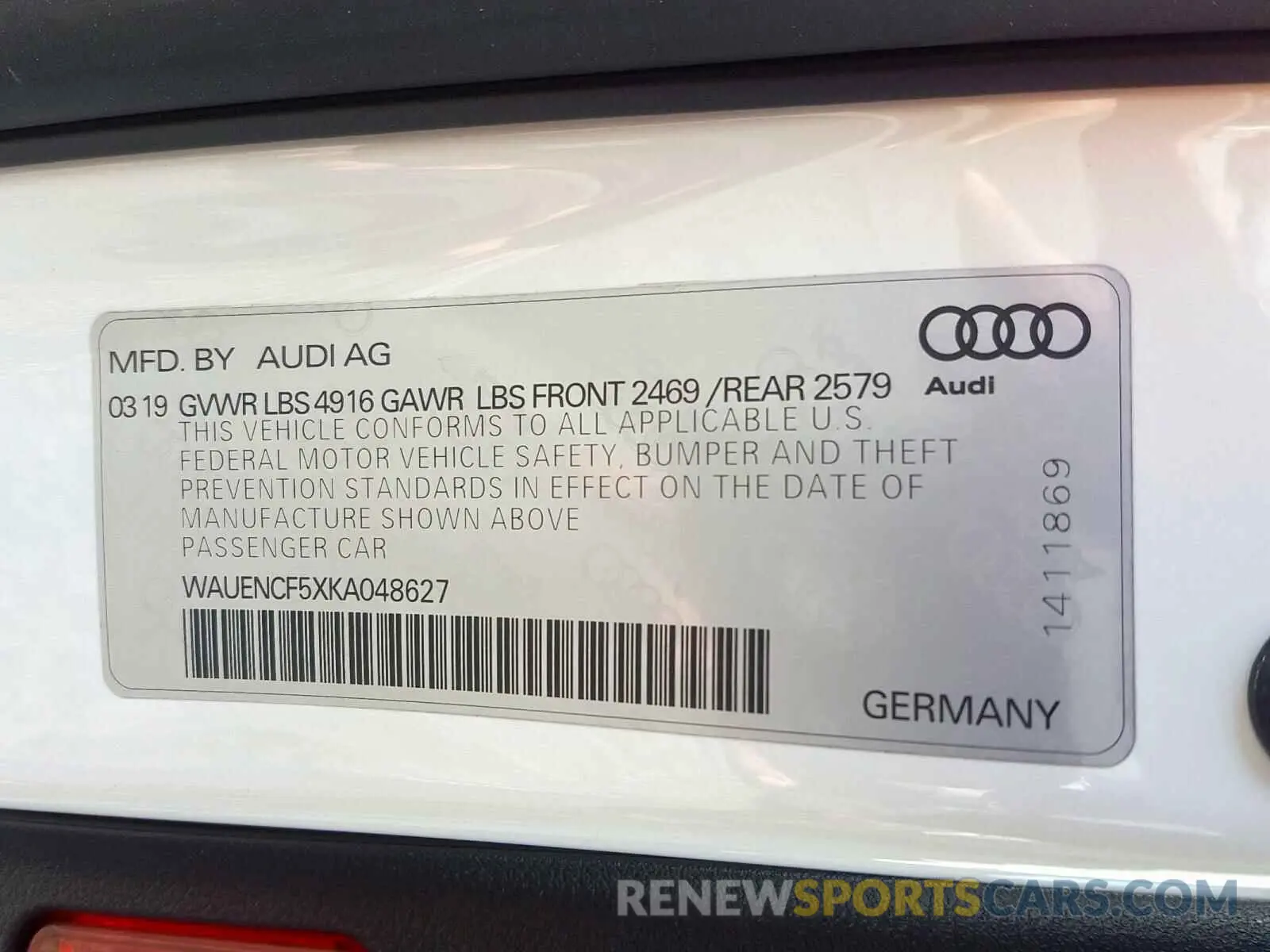 10 Photograph of a damaged car WAUENCF5XKA048627 AUDI A5 2019