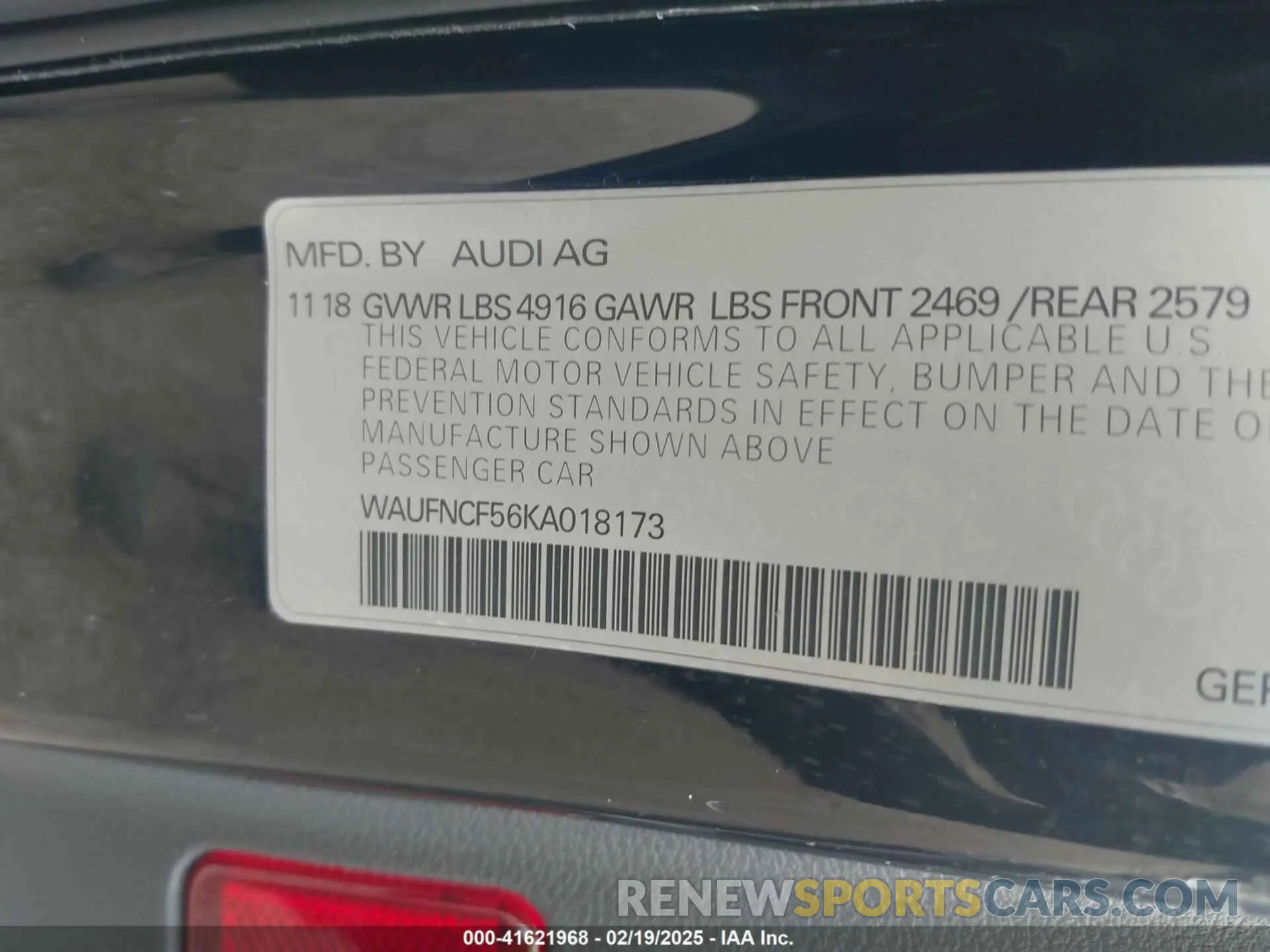 9 Photograph of a damaged car WAUFNCF56KA018173 AUDI A5 2019