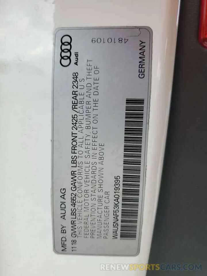 13 Photograph of a damaged car WAUSNAF53KA019395 AUDI A5 2019