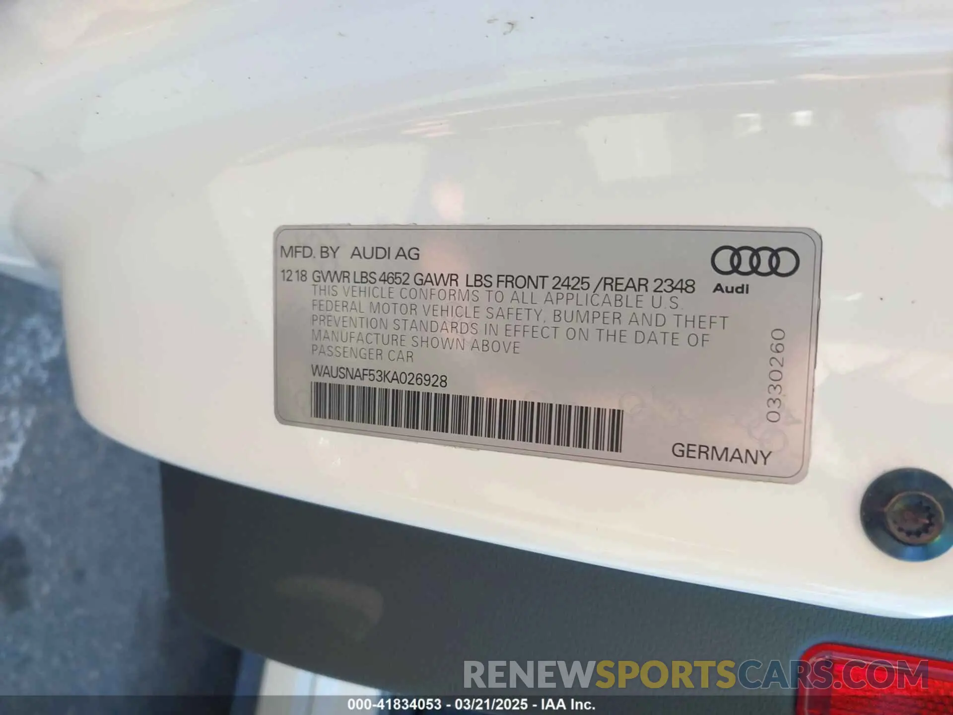 9 Фотография поврежденного автомобиля WAUSNAF53KA026928 AUDI A5 2019