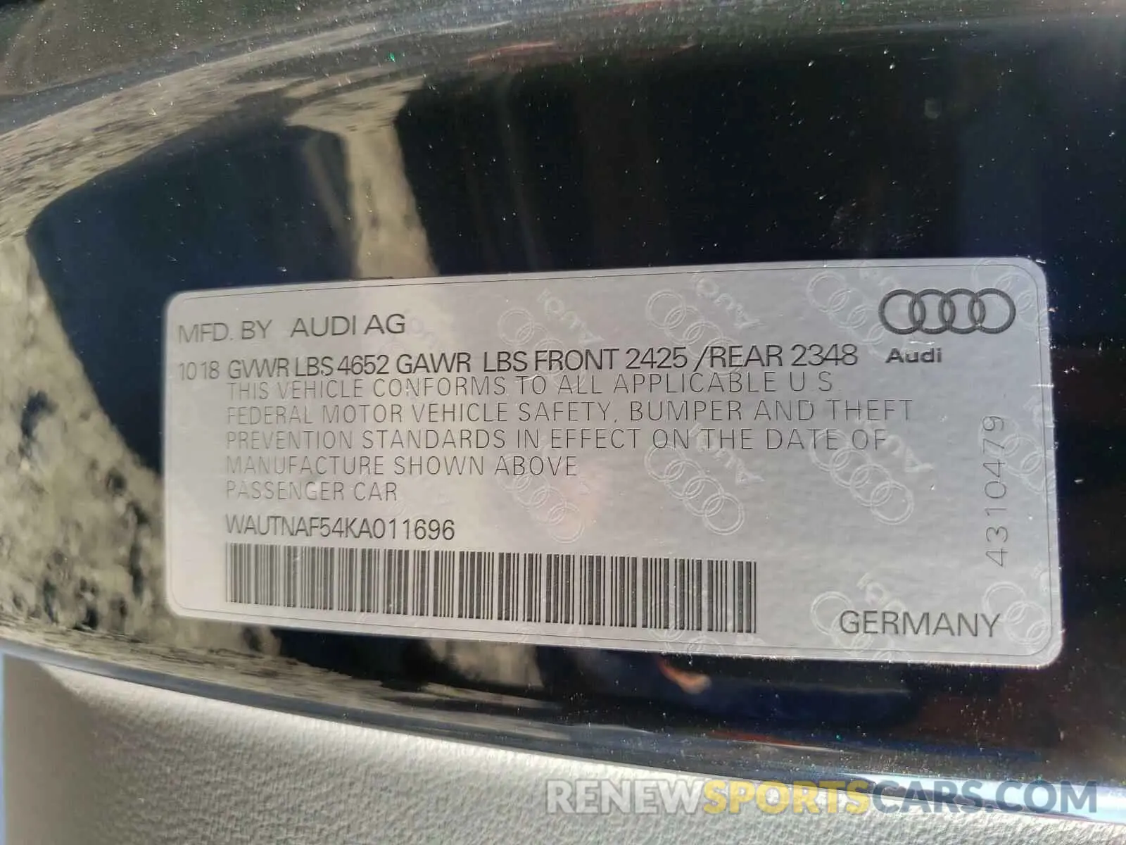 10 Photograph of a damaged car WAUTNAF54KA011696 AUDI A5 2019