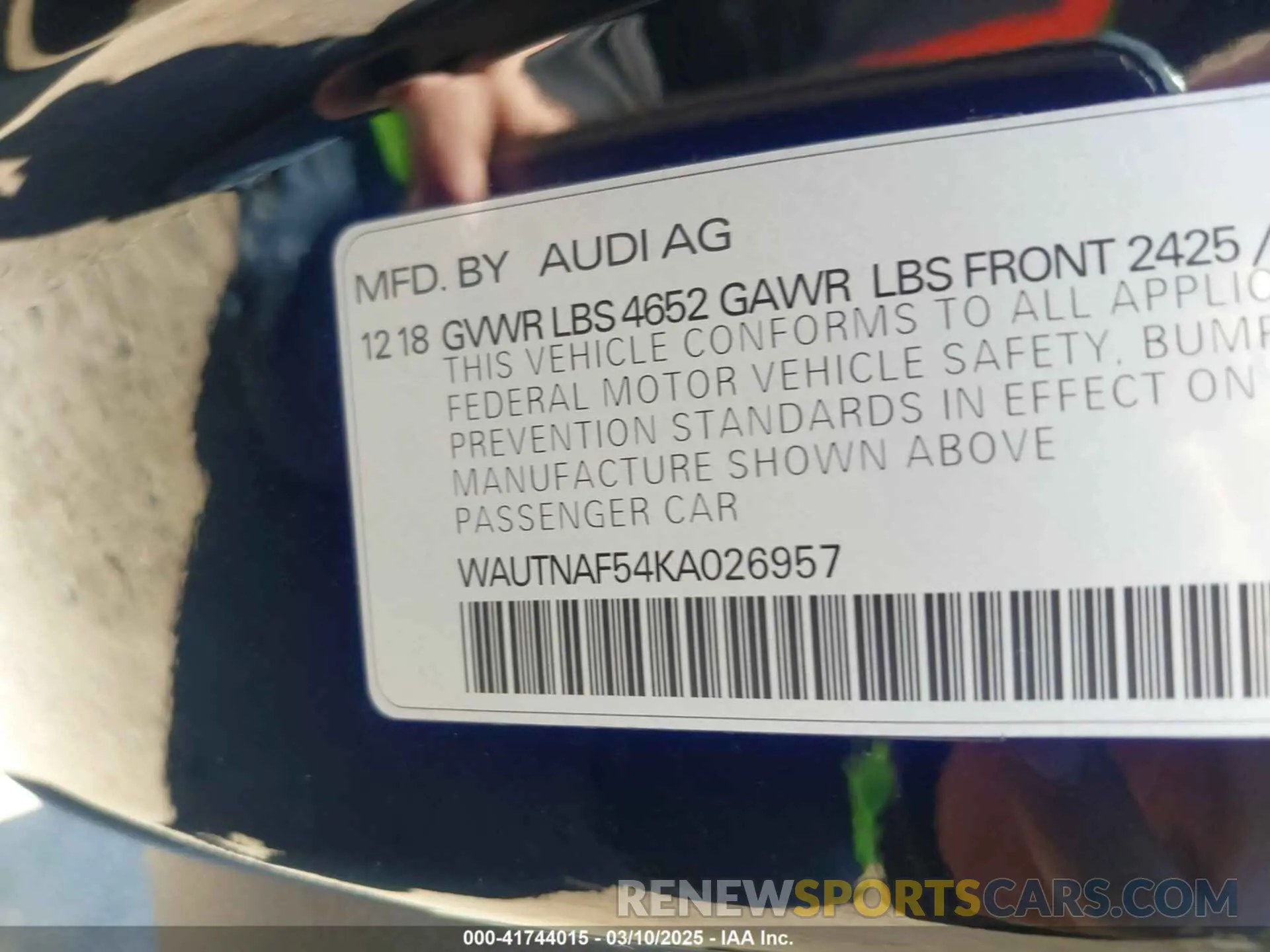 9 Photograph of a damaged car WAUTNAF54KA026957 AUDI A5 2019