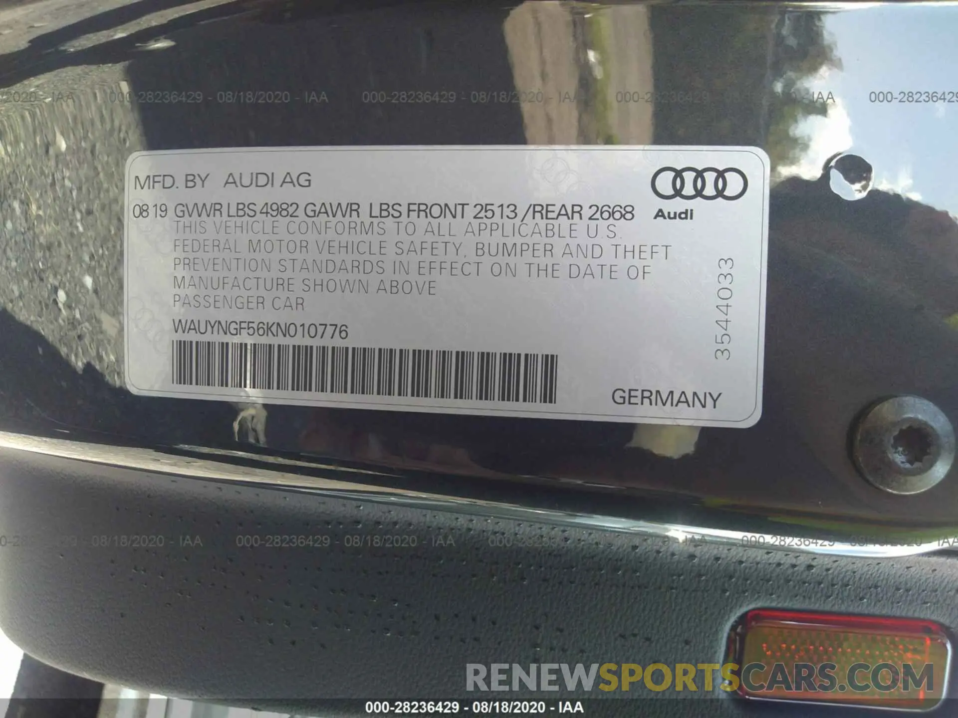 9 Photograph of a damaged car WAUYNGF56KN010776 AUDI A5 2019