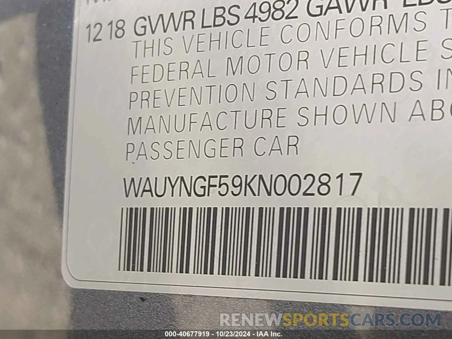 9 Фотография поврежденного автомобиля WAUYNGF59KN002817 AUDI A5 2019