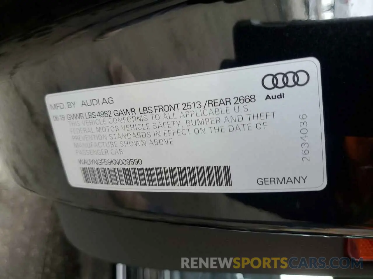 13 Photograph of a damaged car WAUYNGF59KN009590 AUDI A5 2019