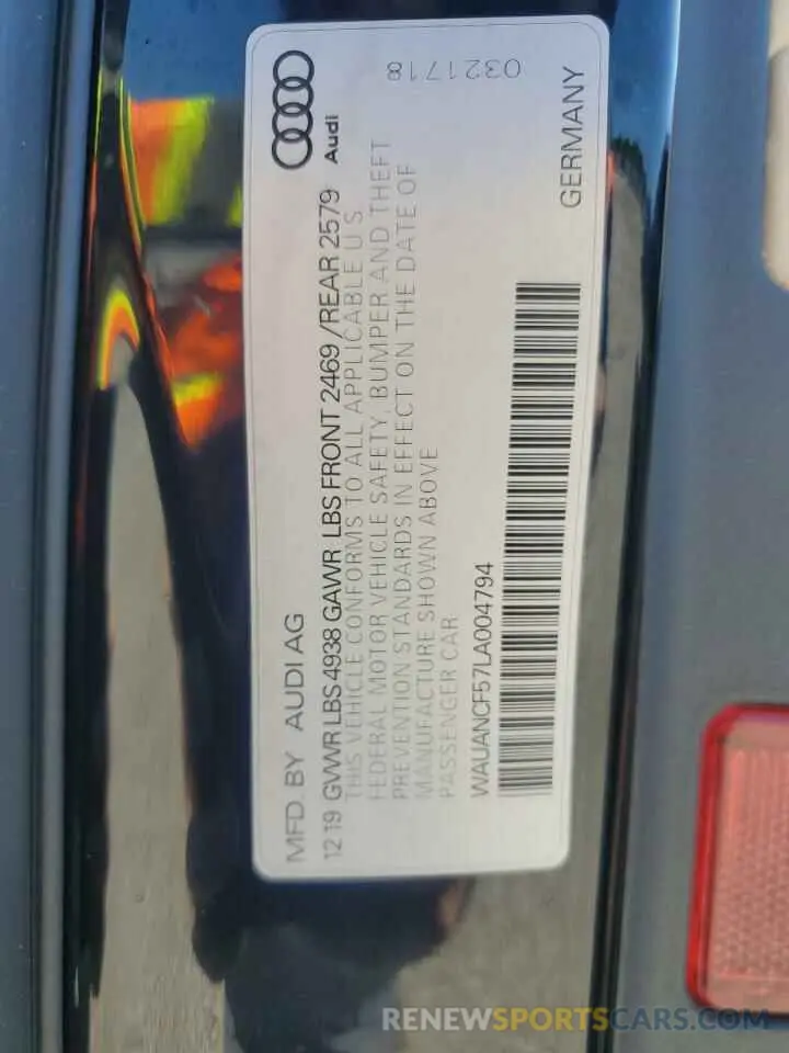 12 Фотография поврежденного автомобиля WAUANCF57LA004794 AUDI A5 2020