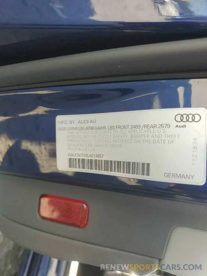 12 Фотография поврежденного автомобиля WAUCNCF5XLA014857 AUDI A5 2020