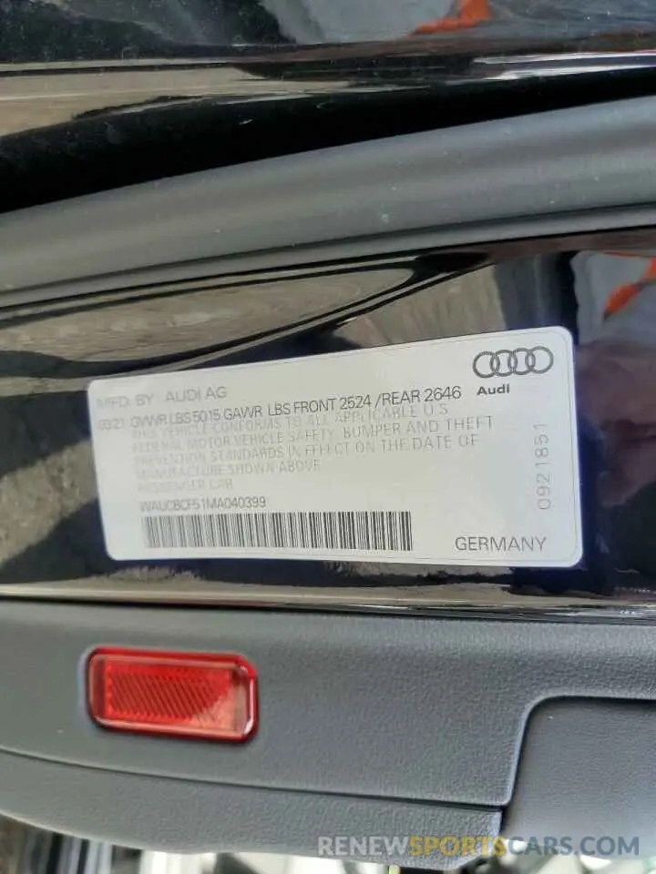 12 Фотография поврежденного автомобиля WAUCBCF51MA040399 AUDI A5 2021