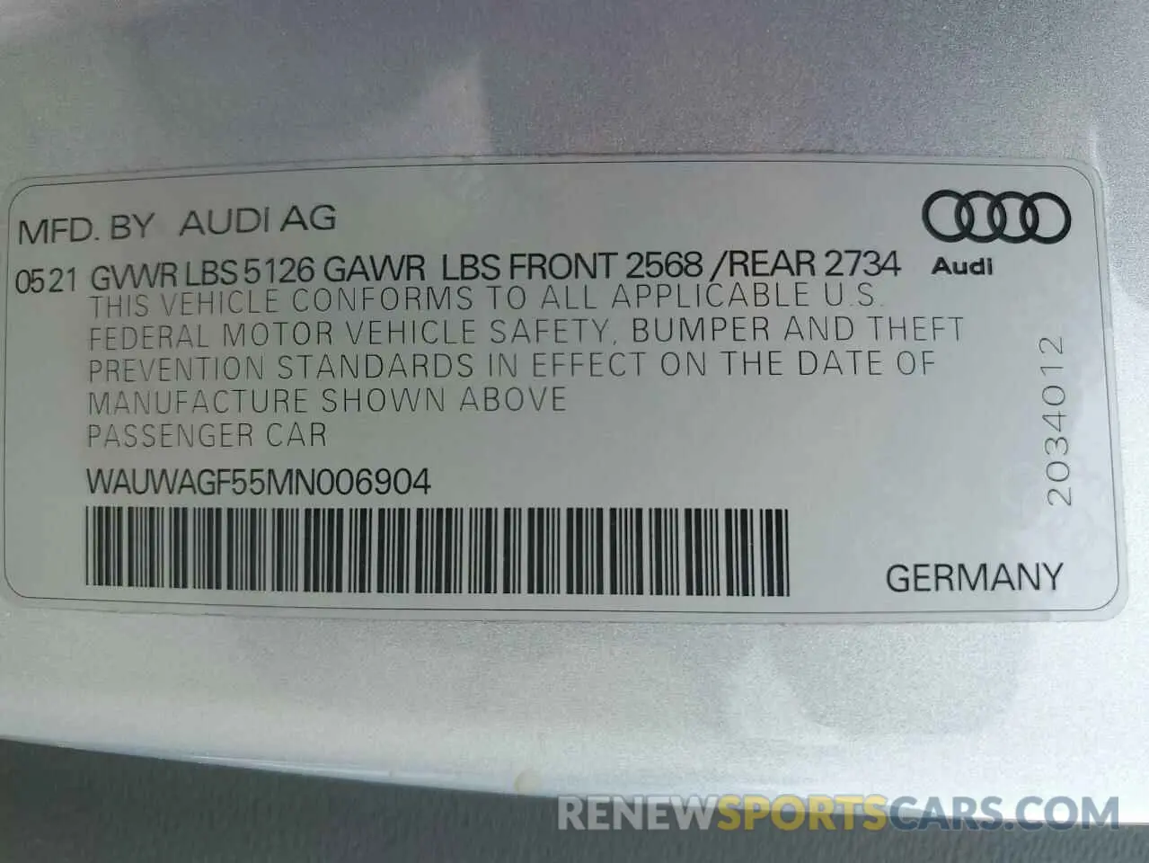 12 Photograph of a damaged car WAUWAGF55MN006904 AUDI A5 2021