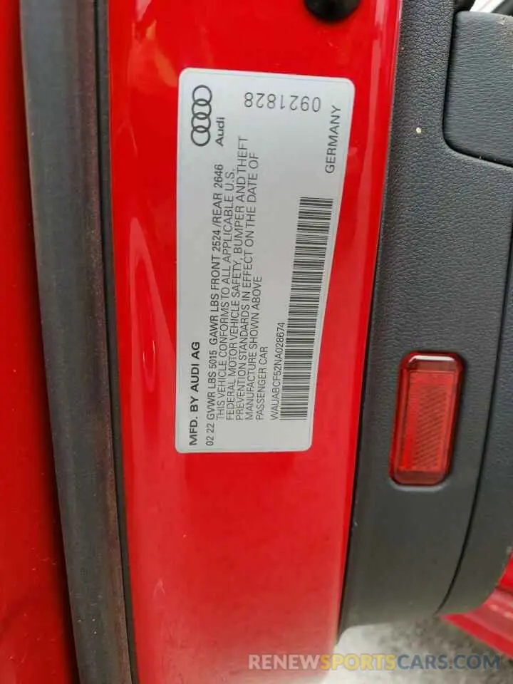 12 Фотография поврежденного автомобиля WAUABCF52NA028674 AUDI A5 2022