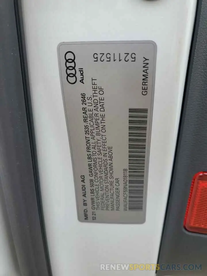 12 Фотография поврежденного автомобиля WAUFACF59NA018118 AUDI A5 2022