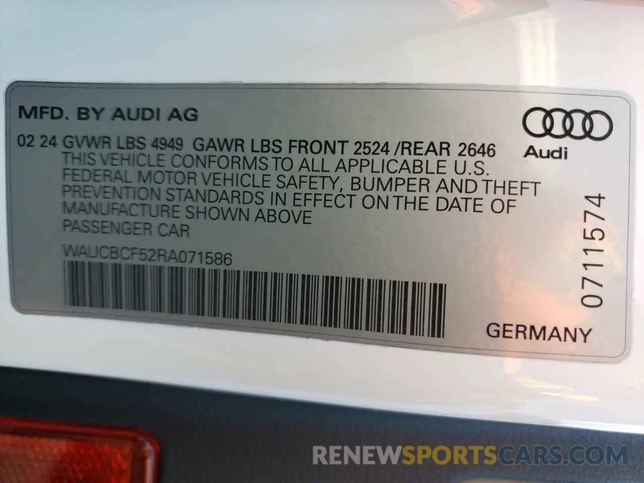 13 Photograph of a damaged car WAUCBCF52RA071586 AUDI A5 2024