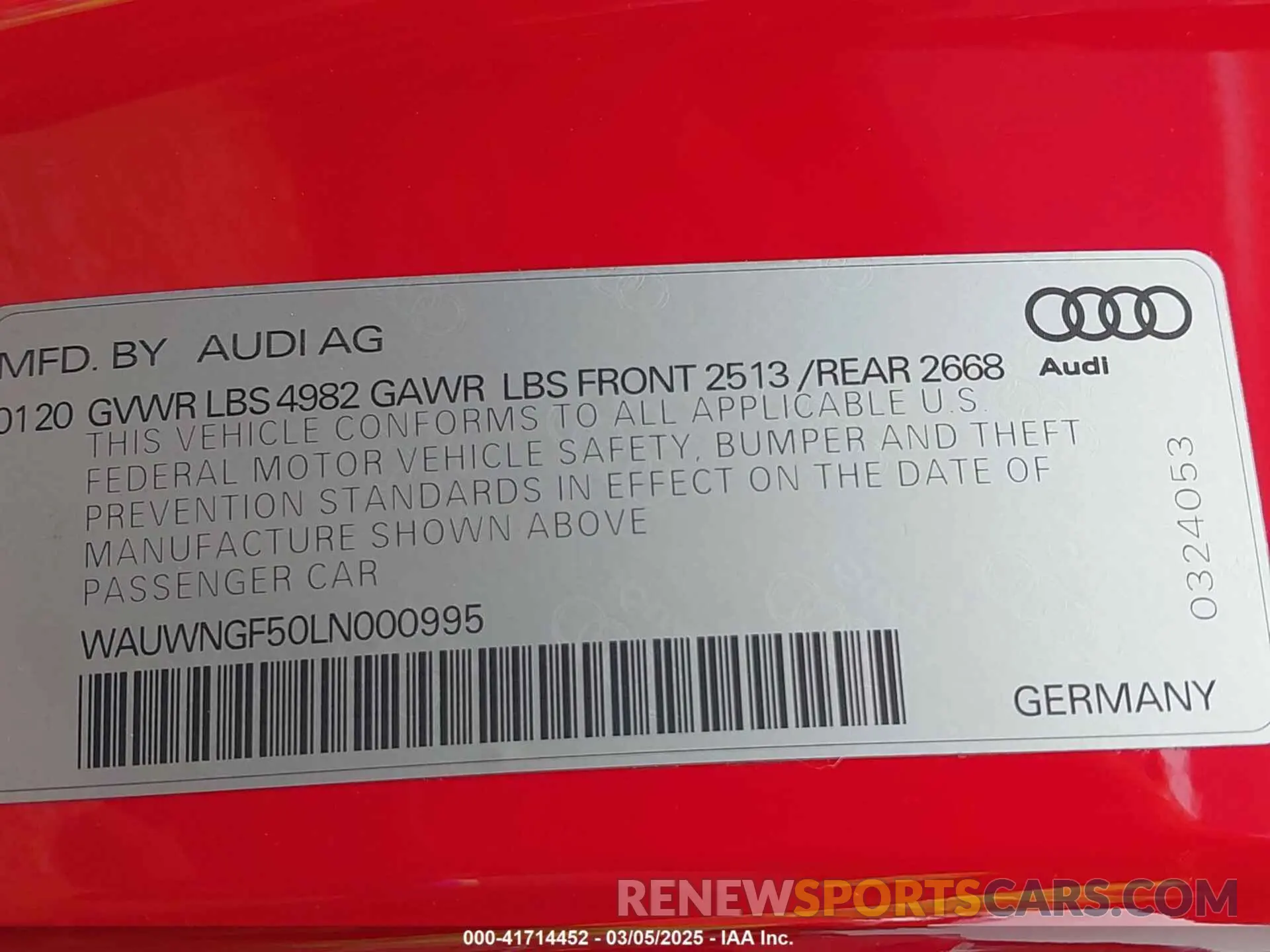 9 Photograph of a damaged car WAUWNGF50LN000995 AUDI A5 CABRIOLET 2020