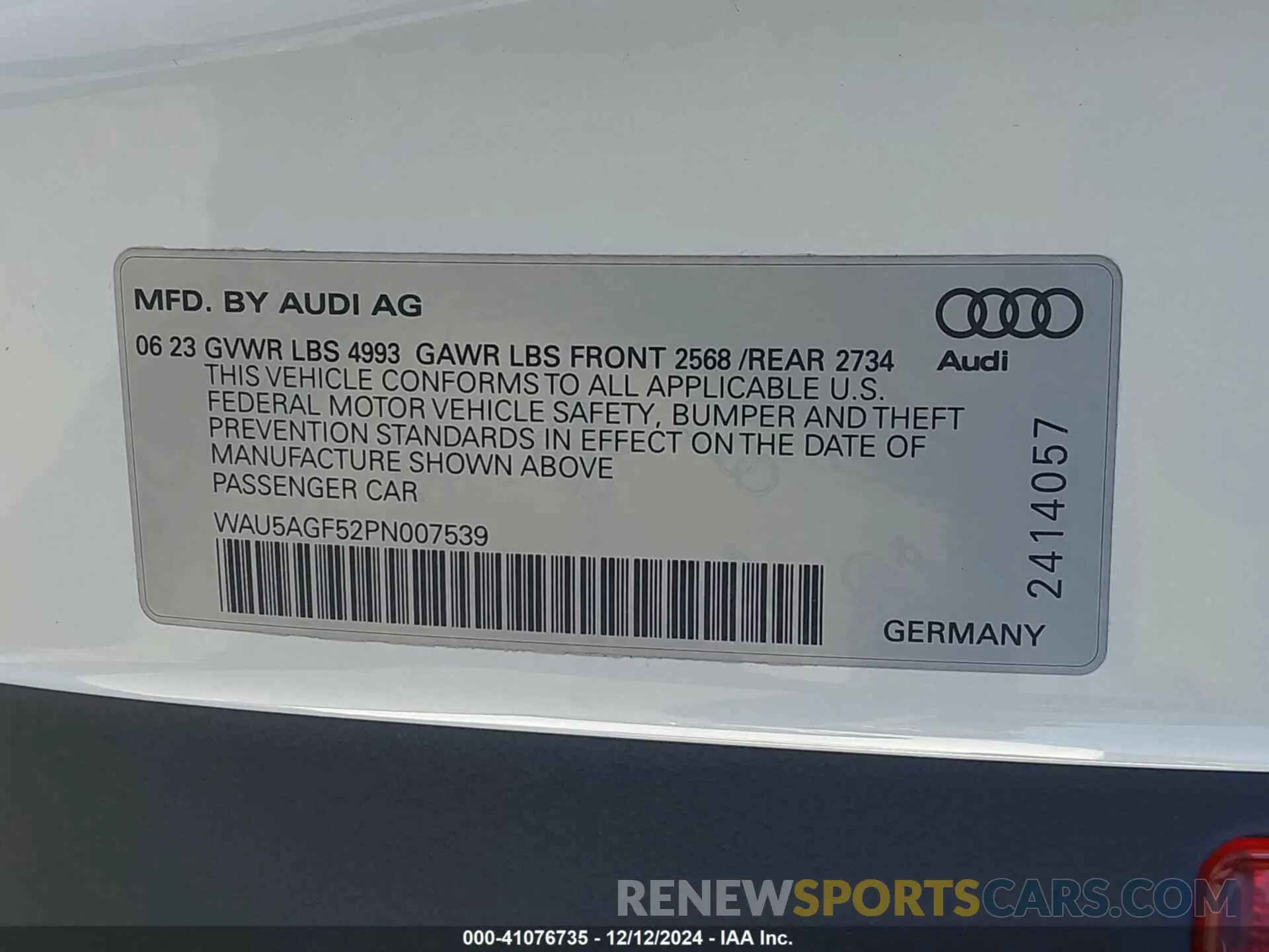 9 Фотография поврежденного автомобиля WAU5AGF52PN007539 AUDI A5 CABRIOLET 2023