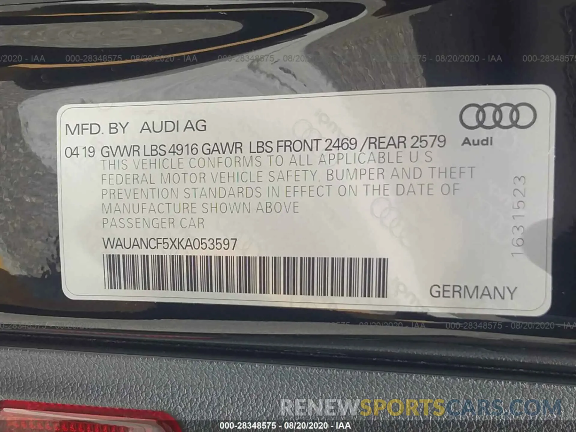 9 Photograph of a damaged car WAUANCF5XKA053597 AUDI A5 SPORTBACK 2019