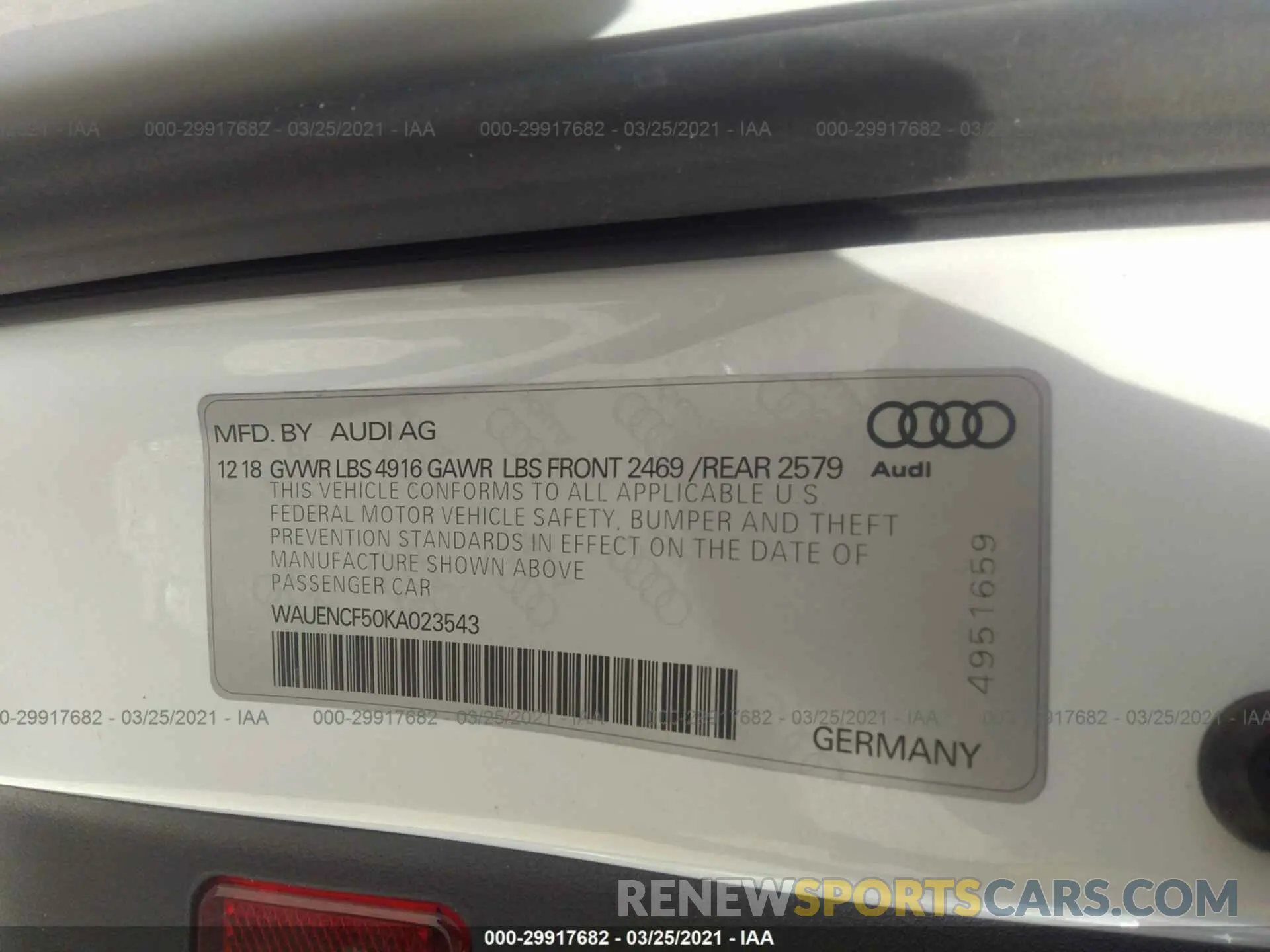 9 Photograph of a damaged car WAUENCF50KA023543 AUDI A5 SPORTBACK 2019