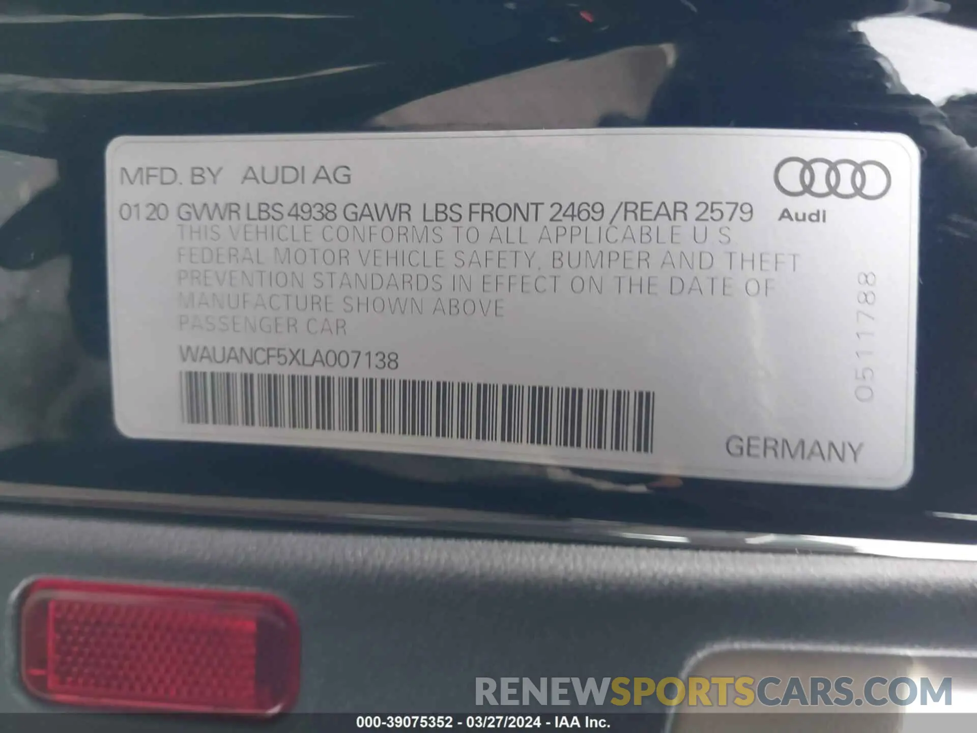 9 Photograph of a damaged car WAUANCF5XLA007138 AUDI A5 SPORTBACK 2020
