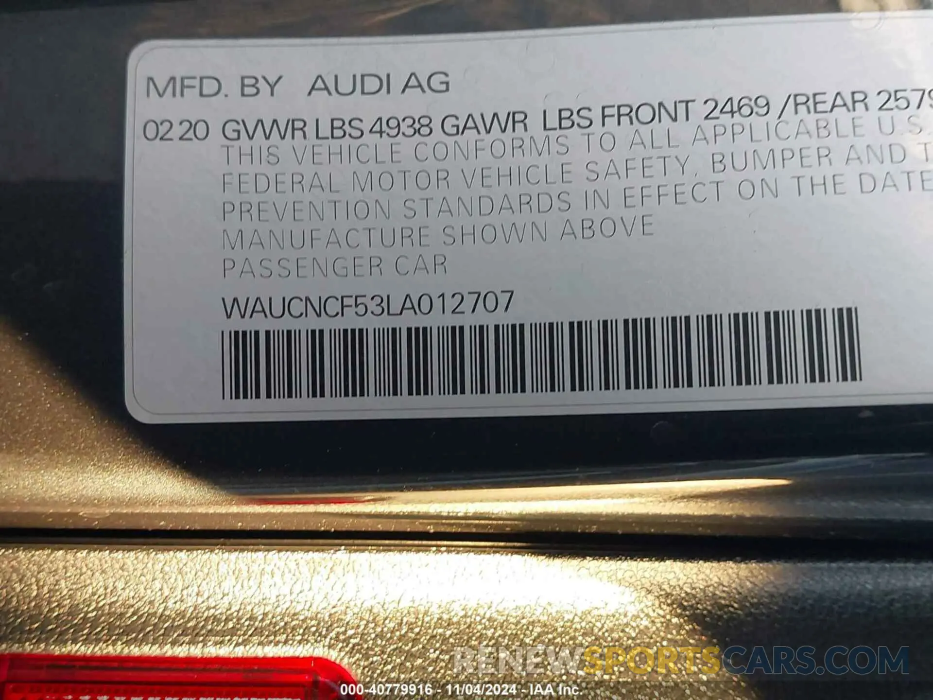 9 Photograph of a damaged car WAUCNCF53LA012707 AUDI A5 SPORTBACK 2020