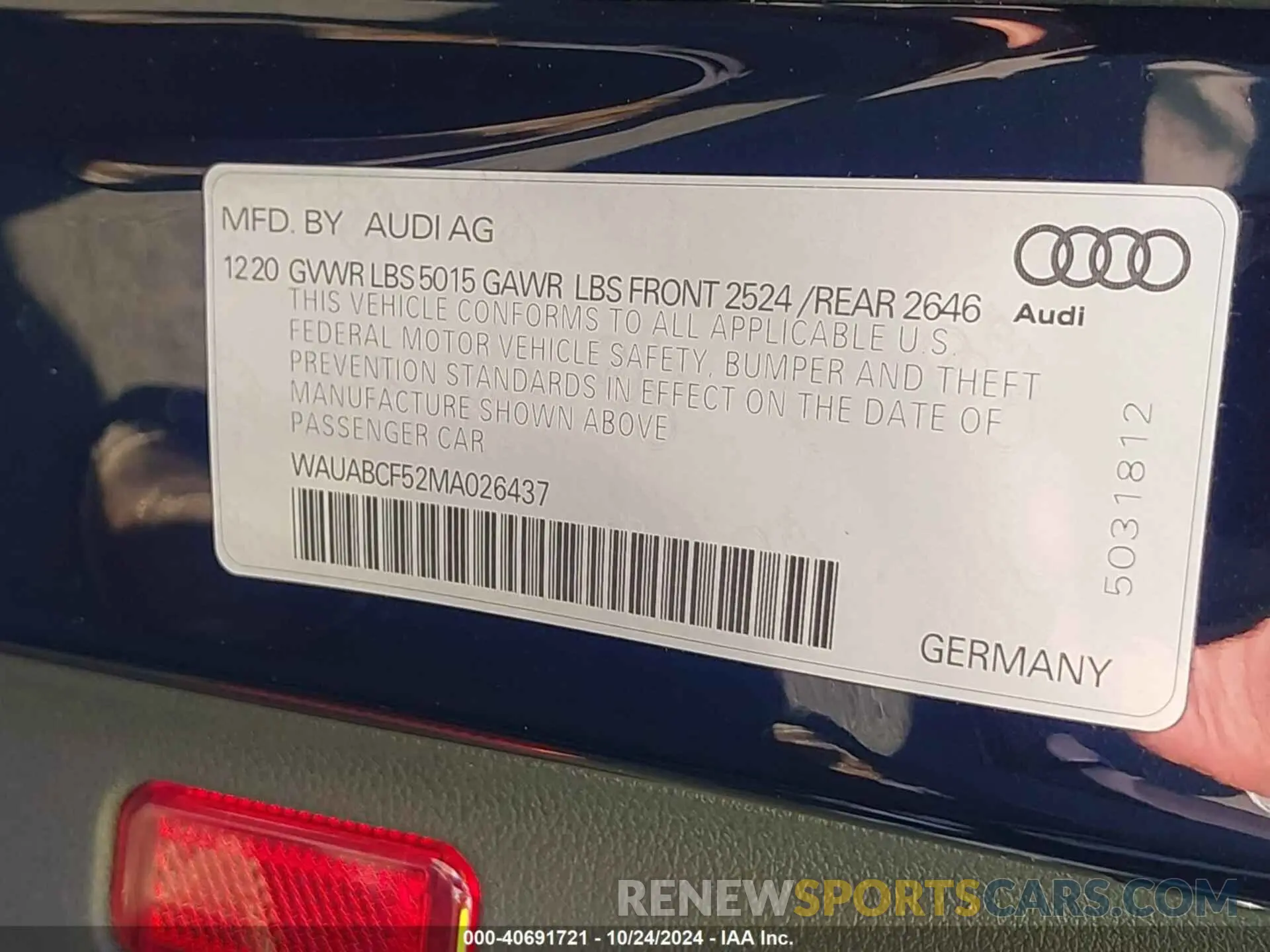9 Фотография поврежденного автомобиля WAUABCF52MA026437 AUDI A5 SPORTBACK 2021