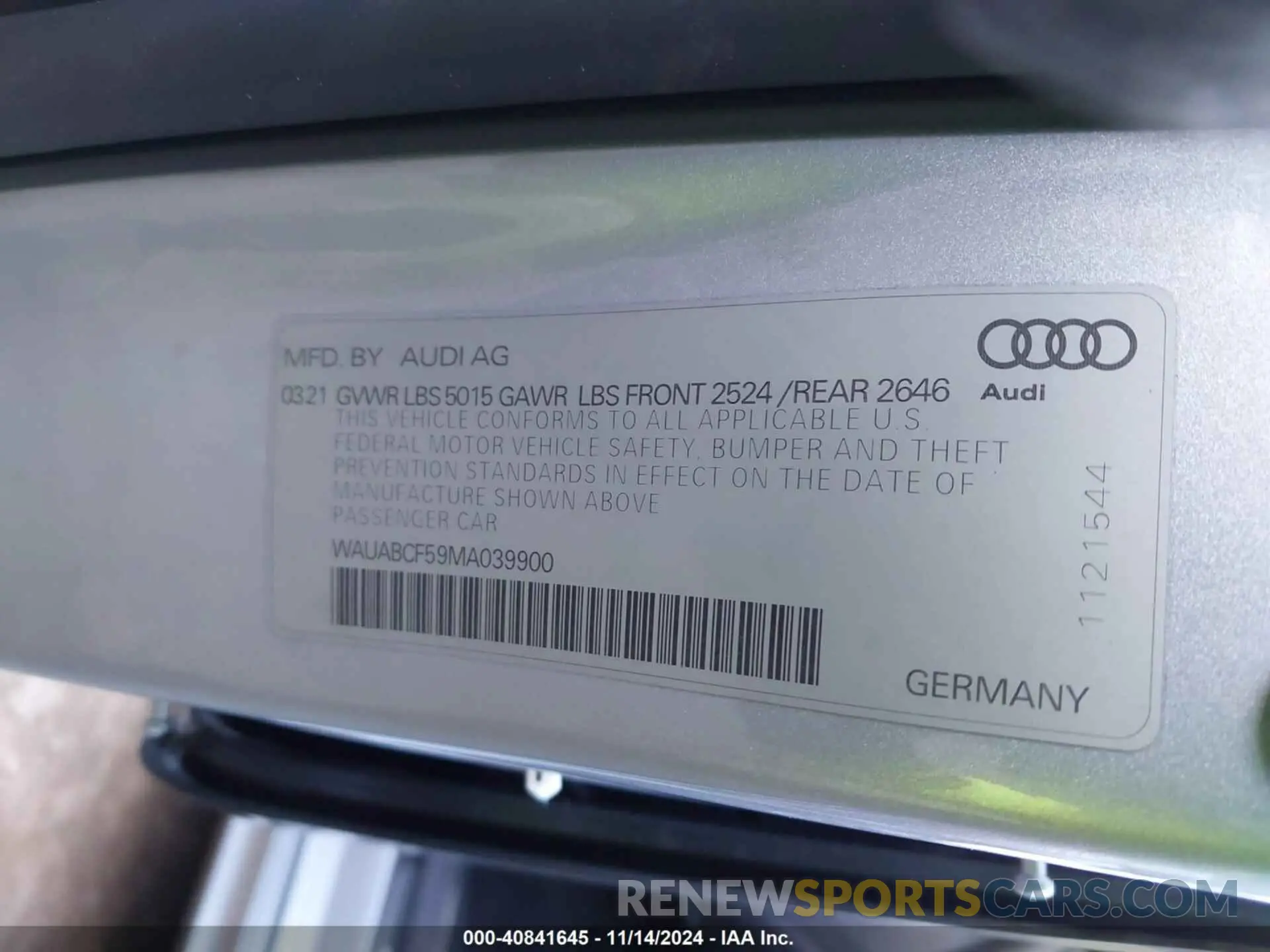 9 Photograph of a damaged car WAUABCF59MA039900 AUDI A5 SPORTBACK 2021