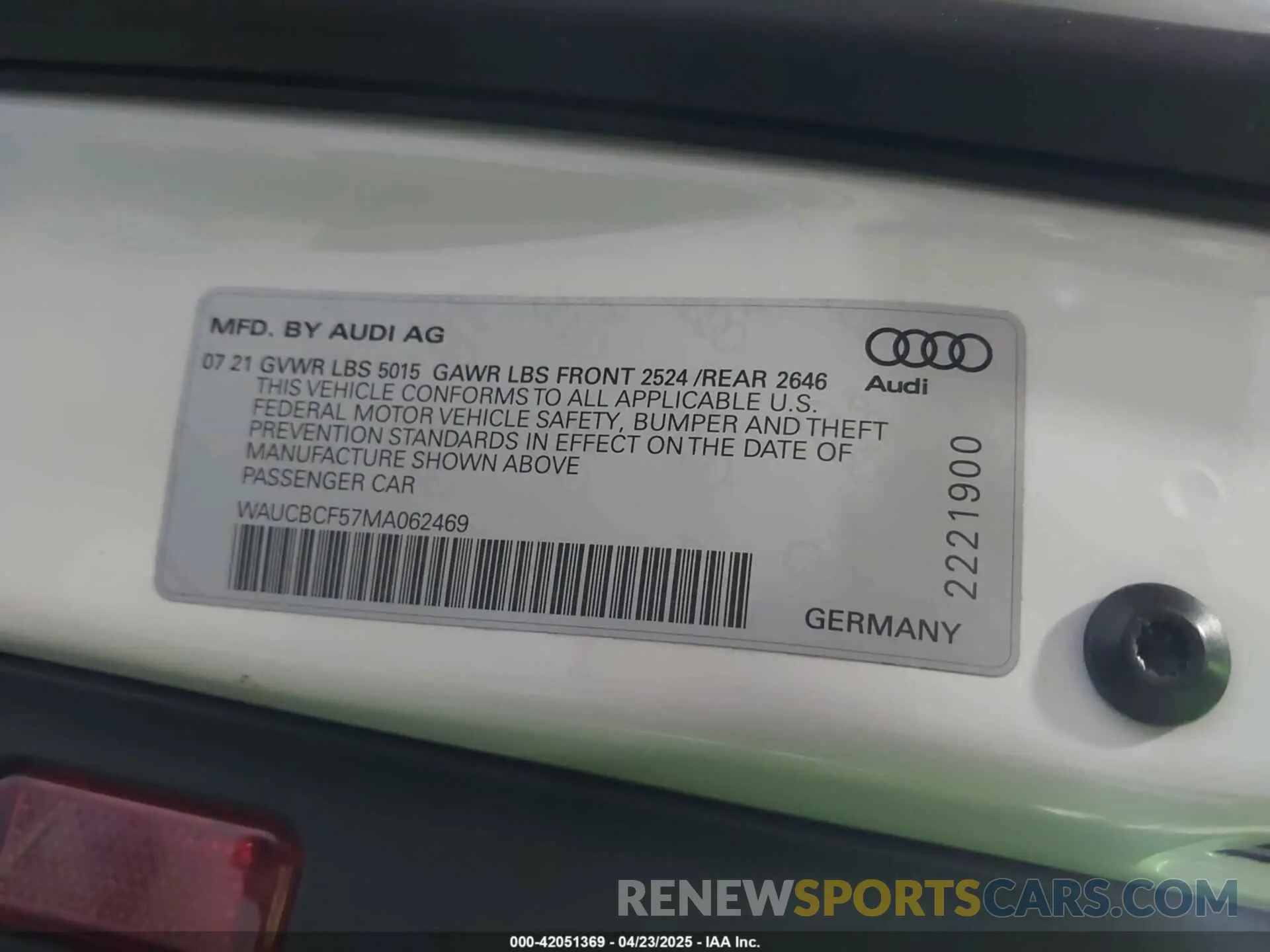 9 Фотография поврежденного автомобиля WAUCBCF57MA062469 AUDI A5 SPORTBACK 2021