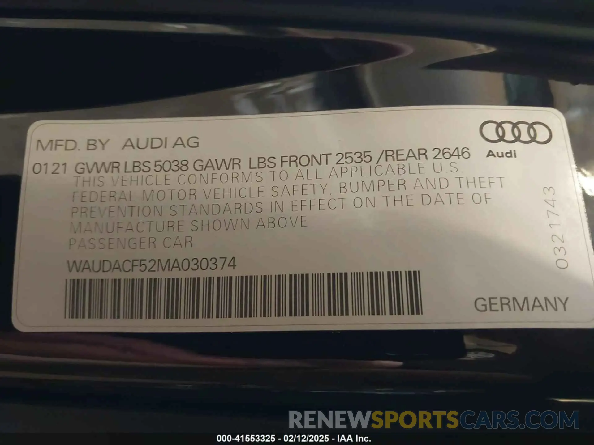 9 Photograph of a damaged car WAUDACF52MA030374 AUDI A5 SPORTBACK 2021