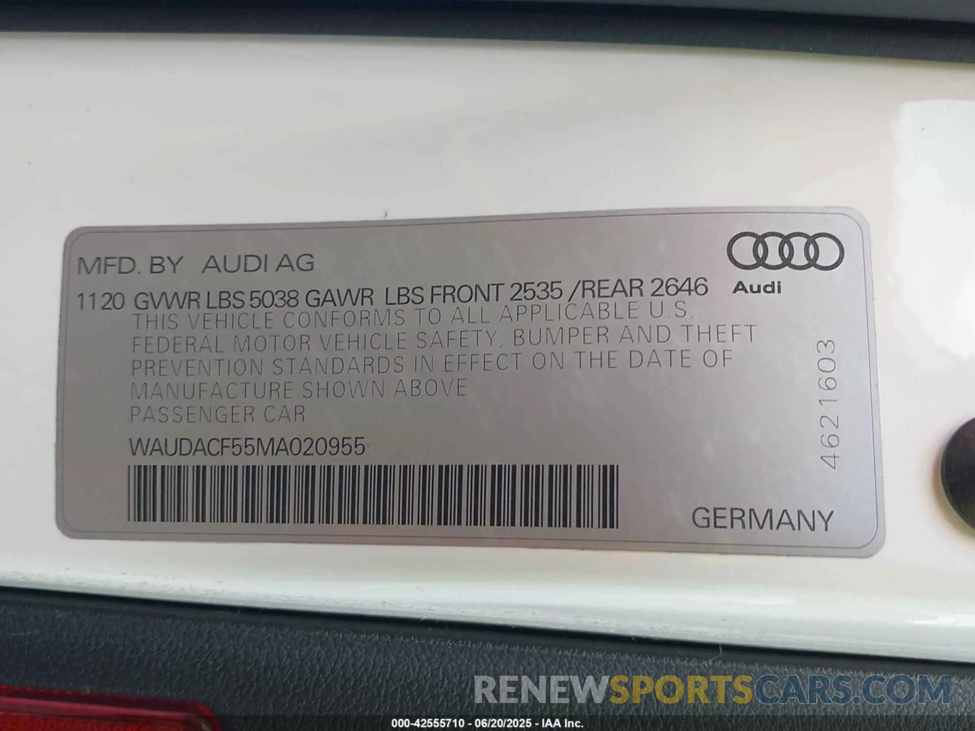 9 Photograph of a damaged car WAUDACF55MA020955 AUDI A5 SPORTBACK 2021