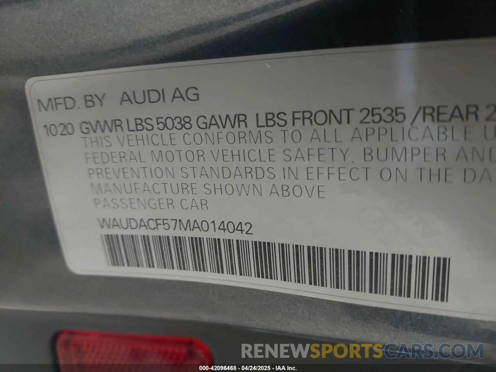 9 Photograph of a damaged car WAUDACF57MA014042 AUDI A5 SPORTBACK 2021